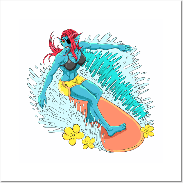 Summer Undyne from Undertale T-Shirt Wall Art by halegrafx